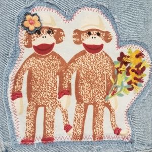 Sock monkey business denim jean jacket